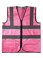 A-SAFETY Pink Safety Vest with Pockets Hi Viz Zipper Front Working Safety Vest with Reflective Strips.