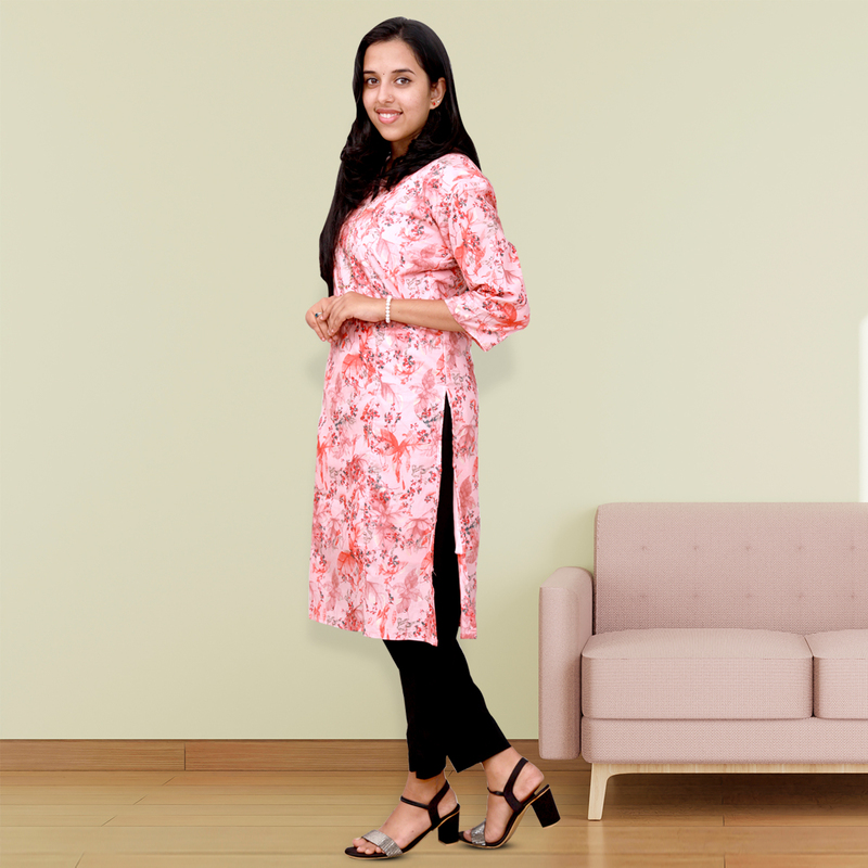 princess feeling foil printed side slit pink floral top -