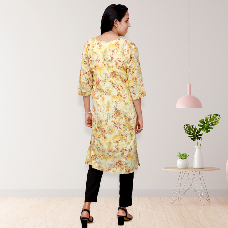 princess feeling foil printed side slit Yellow Floral Top