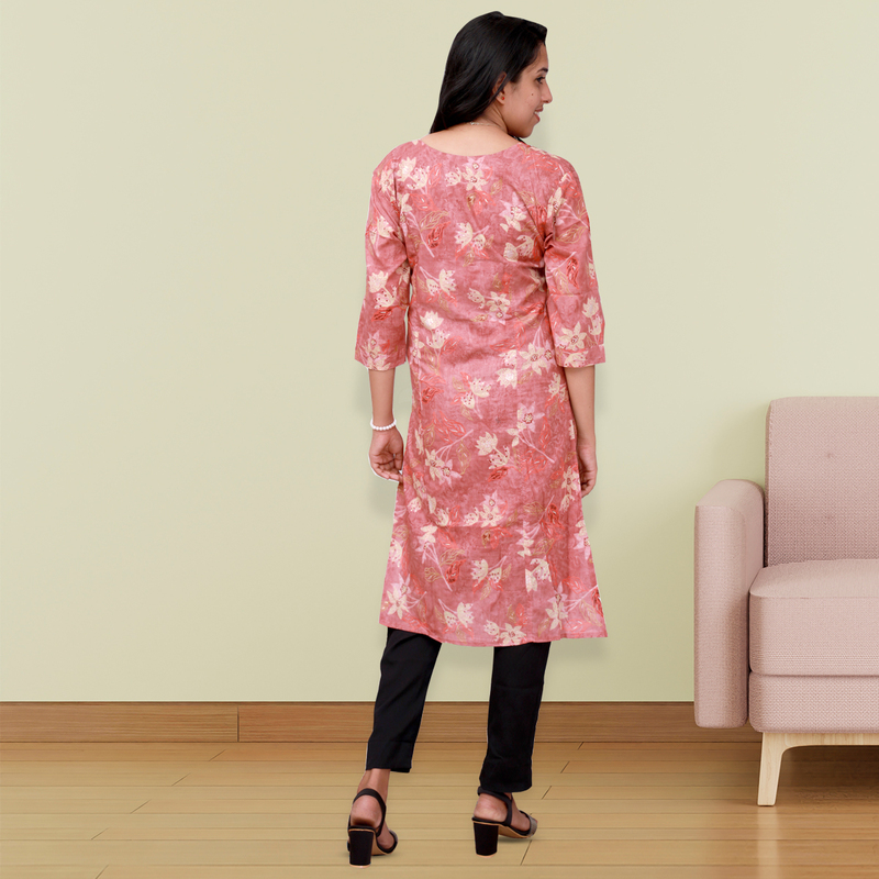 Princess Feeling Foil Printed Side Slit Peach Floral Top