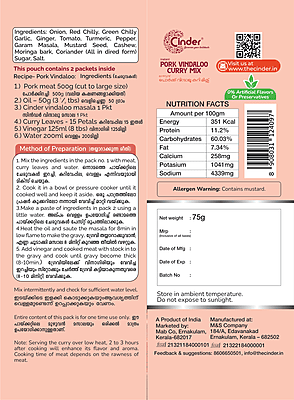 CINDER PORK VINDALOO CURRY MIX 75G