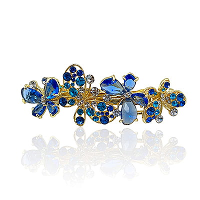 Party Wear Butterfly Stones & Beads Blue Crystal French Barrette Party Wear Butterfly Stones & Beads Blue Crystal French Barrette