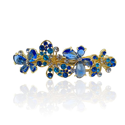 Party Wear Butterfly Stones & Beads Blue Crystal French Barrette Party Wear Butterfly Stones & Beads Blue Crystal French Barrette