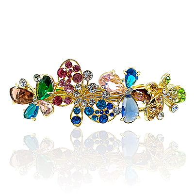 Party Wear Butterfly Stones & Beads Multi-Colored Crystal French Barrette Party Wear Butterfly Stones & Beads Multi-Colored Crystal French Barrette