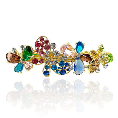 Party Wear Butterfly Stones & Beads Multi-Colored Crystal French Barrette Party Wear Butterfly Stones & Beads Multi-Colored Crystal French Barrette