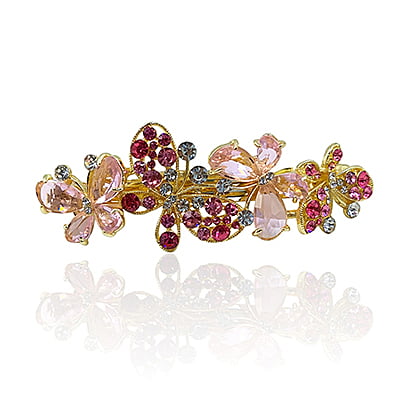 Party Wear Butterfly Stones & Beads Pink Crystal French Barrette Party Wear Butterfly Stones & Beads Pink Crystal French Barrette