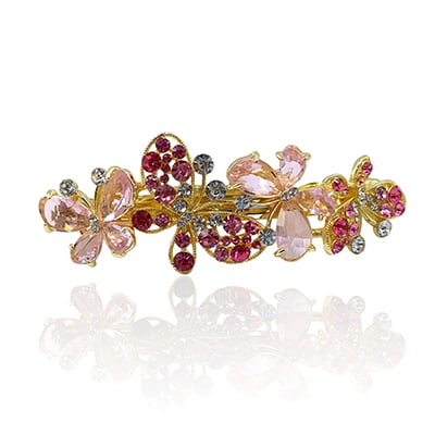 Party Wear Butterfly Stones & Beads Pink Crystal French Barrette Party Wear Butterfly Stones & Beads Pink Crystal French Barrette