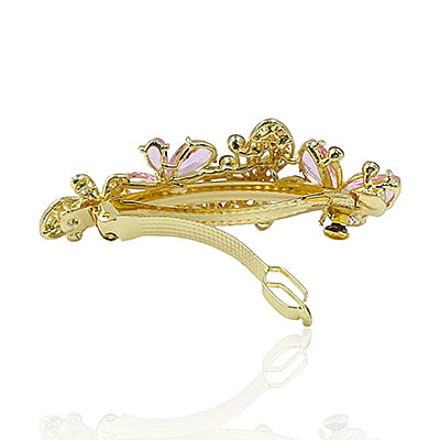 Party Wear Butterfly Stones & Beads Pink Crystal French Barrette Party Wear Butterfly Stones & Beads Pink Crystal French Barrette