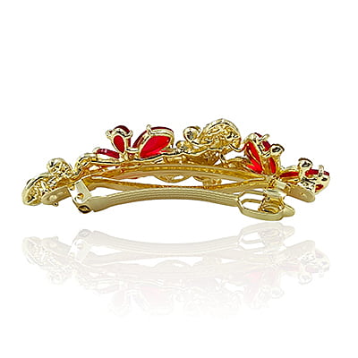 Party Wear Butterfly Stones & Beads Red Crystal French Barrette Party Wear Butterfly Stones & Beads Red Crystal French Barrette