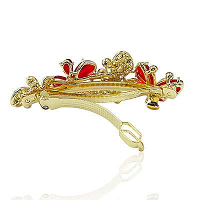 Party Wear Butterfly Stones & Beads Red Crystal French Barrette Party Wear Butterfly Stones & Beads Red Crystal French Barrette