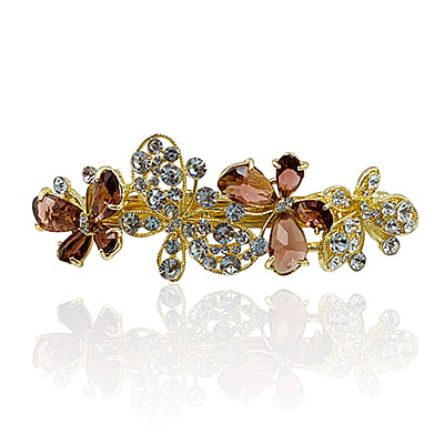 Party Wear Butterfly Stones & Beads Sephia Crystal French Barrette Party Wear Butterfly Stones & Beads Sephia Crystal French Barrette