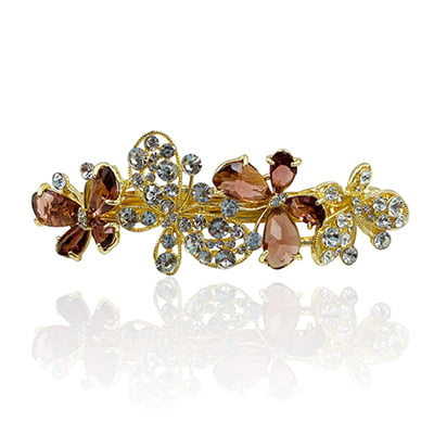 Party Wear Butterfly Stones & Beads Sephia Crystal French Barrette Party Wear Butterfly Stones & Beads Sephia Crystal French Barrette
