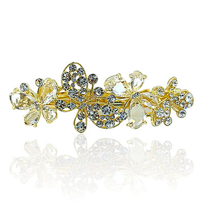 Party Wear Butterfly Stones & Beads White Crystal French Barrette Party Wear Butterfly Stones & Beads White Crystal French Barrette