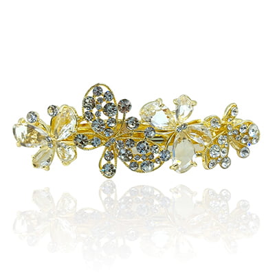 Party Wear Butterfly Stones & Beads White Crystal French Barrette Party Wear Butterfly Stones & Beads White Crystal French Barrette