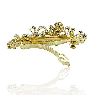 Party Wear Butterfly Stones & Beads White Crystal French Barrette Party Wear Butterfly Stones & Beads White Crystal French Barrette