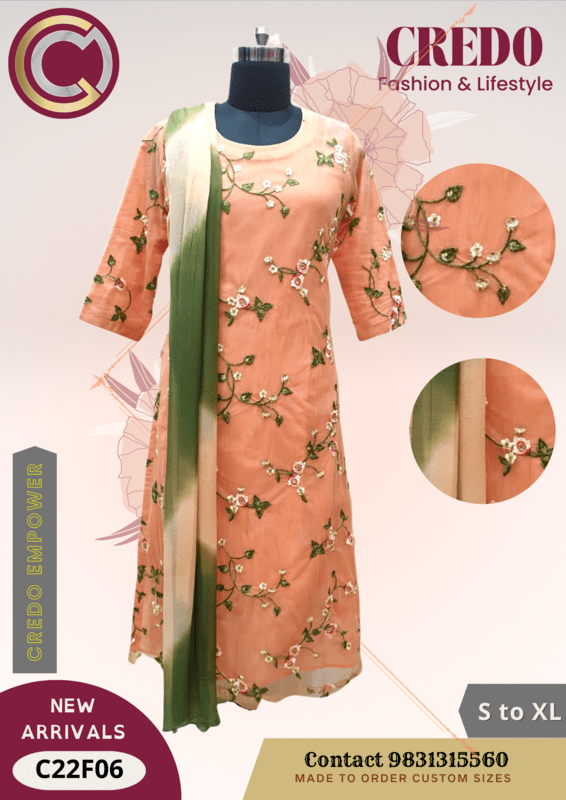 Peach Embroidered Kurti with Dupatta Peach Embroidered Kurti with Dupatta