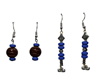 Set of 2 earrings with brownish and blue beads and silver charm || drop and dangle design || for office , parties and home Set of 2 earrings with brownish and blue beads and silver charm || drop and dangle design || for office , parties and home