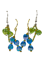 Set of 2 earrings with beautiful beads and green and blue colored heart shaped translucent charms || drop and dangle design || for office , parties and home Set of 2 earrings with beautiful beads and green and blue colored heart shaped translucent charms || drop and dangle design || for office , parties and home
