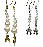 Set of 2 earrings with silver colored beads with leaf shaped golden charm and tie shaped silver charm || drop and dangle design || for office , parties and home Set of 2 earrings with silver colored beads with leaf shaped golden charm and tie shaped silver charm || drop and dangle design || for office , parties and home