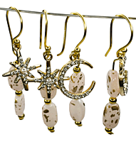 EELIKA set of 2 earrings in beige colored beads with golden charms || drop and dangle design || for office , parties and home EELIKA set of 2 earrings in beige colored beads with golden charms || drop and dangle design || for office , parties and home