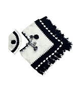 EELIKA Handknitted white and black woolen poncho and cap for kids between 1 and 2 years || winterwear || beautiful design and excellent finish and amazing crotchet work