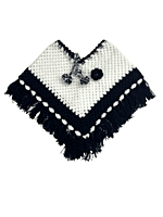 EELIKA Handknitted white and black woolen poncho and cap for kids between 1 and 2 years || winterwear || beautiful design and excellent finish and amazing crotchet work