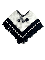 EELIKA Handknitted white and black woolen poncho and cap for kids between 1 and 2 years || winterwear || beautiful design and excellent finish and amazing crotchet work
