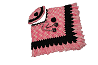 Handmade Woollen Crochet Poncho for Kids, 5-6 Years, Pink and Black Handmade Woollen Crochet Poncho for Kids, 5-6 Years, Pink and Black