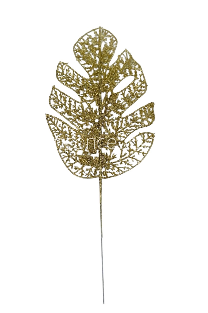 Gold Glitter Leaf on stick 6 Gold Glitter Leaf on stick 6