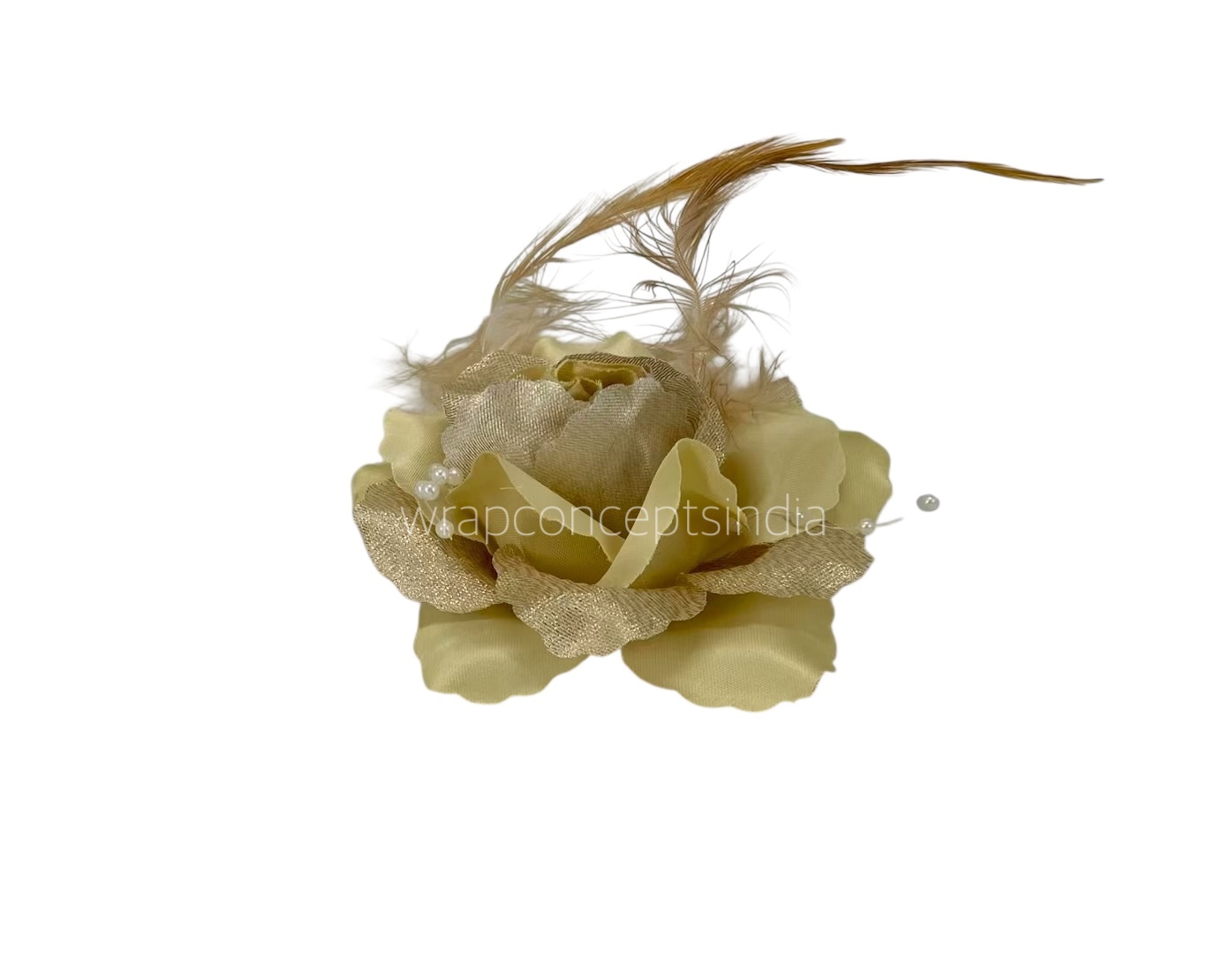 Light Gold Rose With Feather & Pearl String Light Gold Rose With Feather & Pearl String
