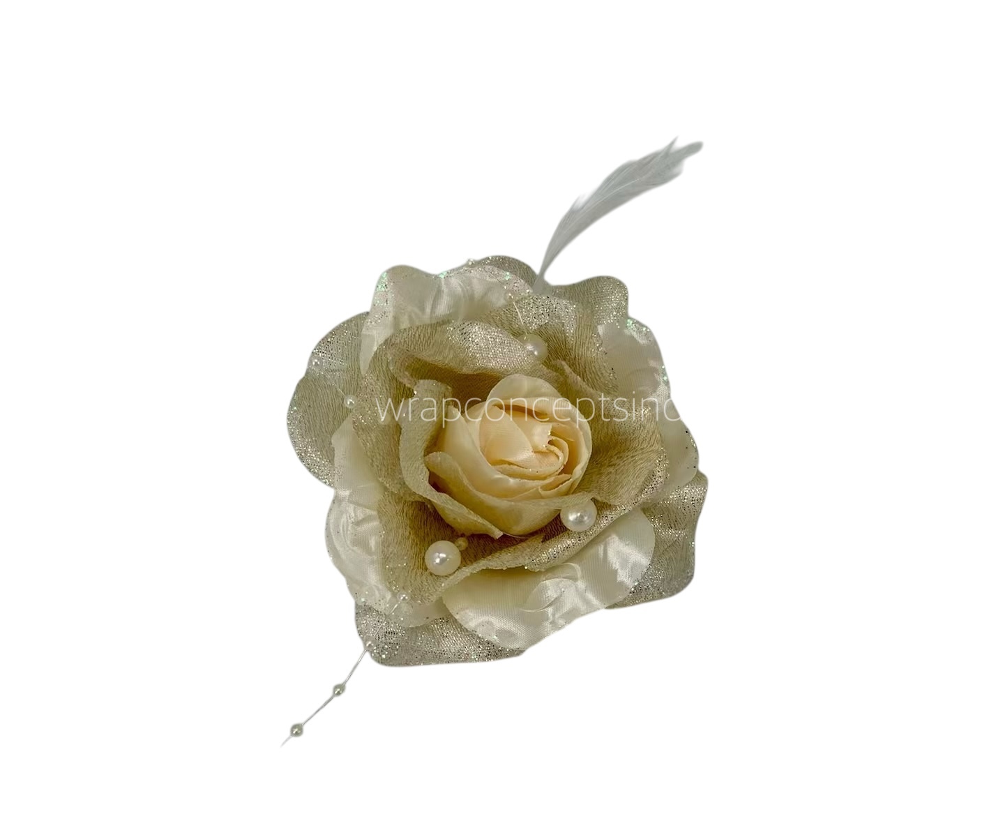 Champagne Rose With Feather & Pearl String Champagne Rose With Feather & Pearl String