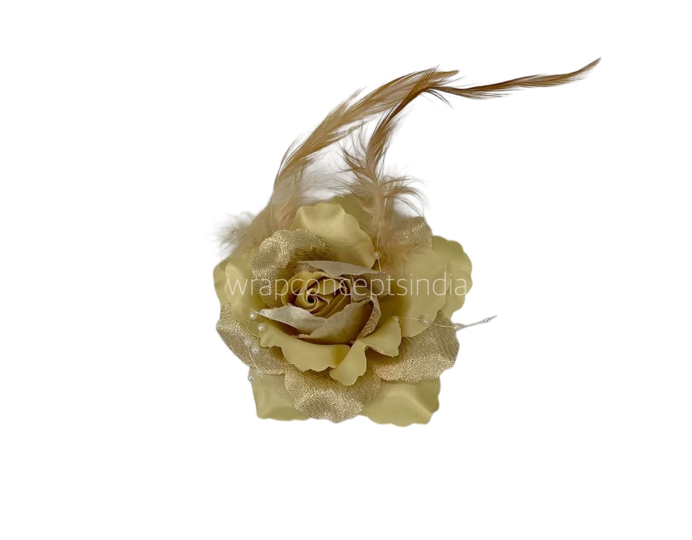 Light Gold Rose With Feather & Pearl String Light Gold Rose With Feather & Pearl String
