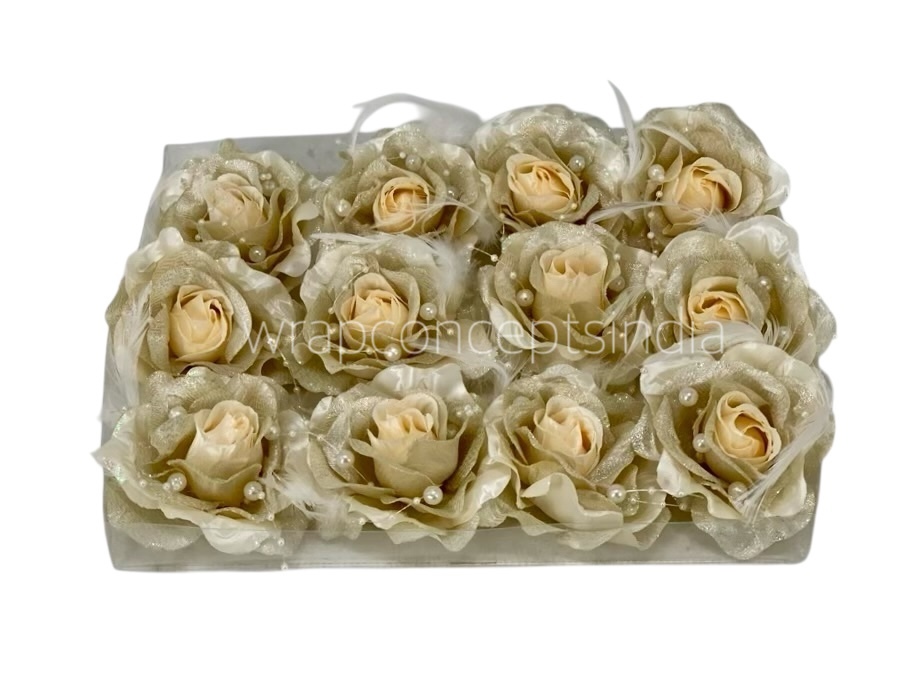 Champagne Rose With Feather & Pearl String Champagne Rose With Feather & Pearl String