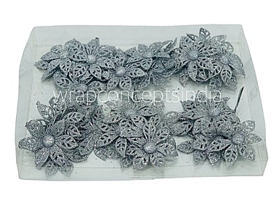 Glitter Flower on stick - Silver Glitter Flower on stick - Silver