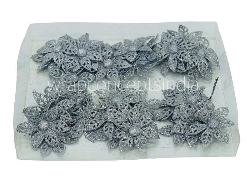 Glitter Flower on stick - Silver Glitter Flower on stick - Silver