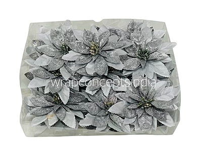 Silver Glitter Metallic Poinsettias Silver Glitter Metallic Poinsettias