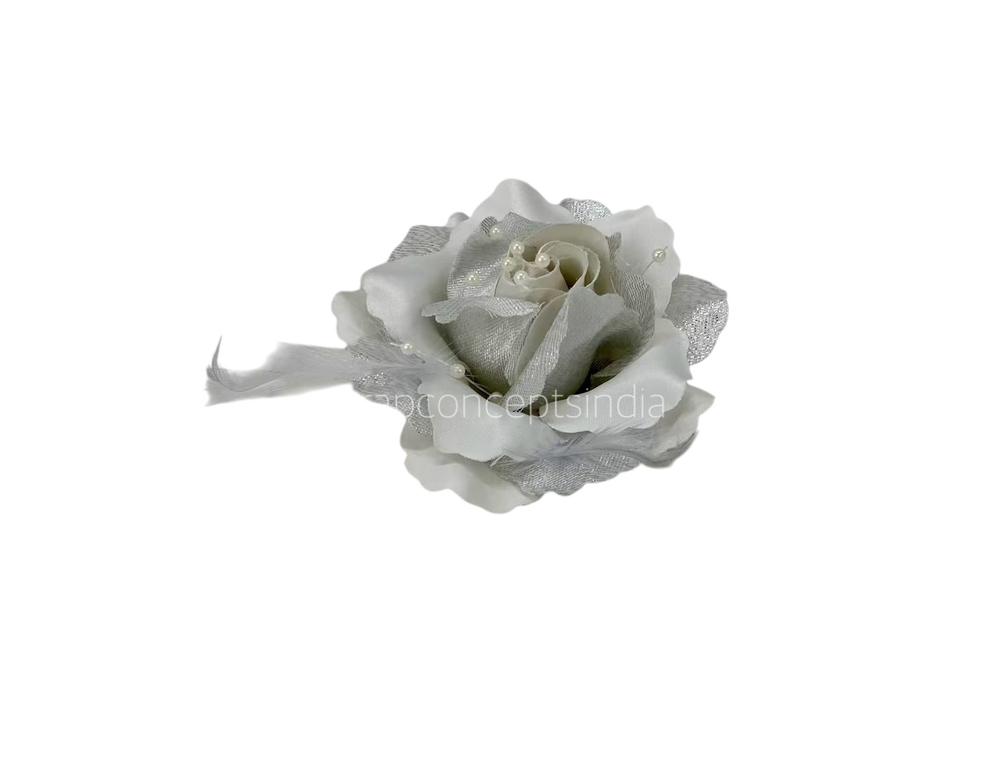Silver Rose With Feather & Pearl String Silver Rose With Feather & Pearl String