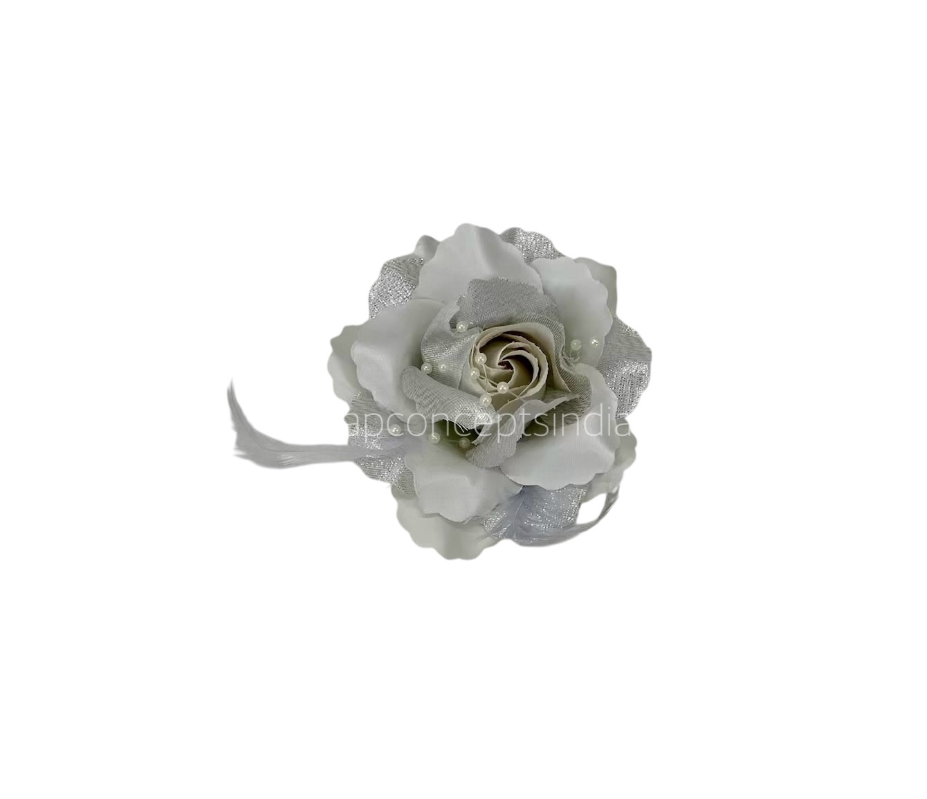 Silver Rose With Feather & Pearl String Silver Rose With Feather & Pearl String