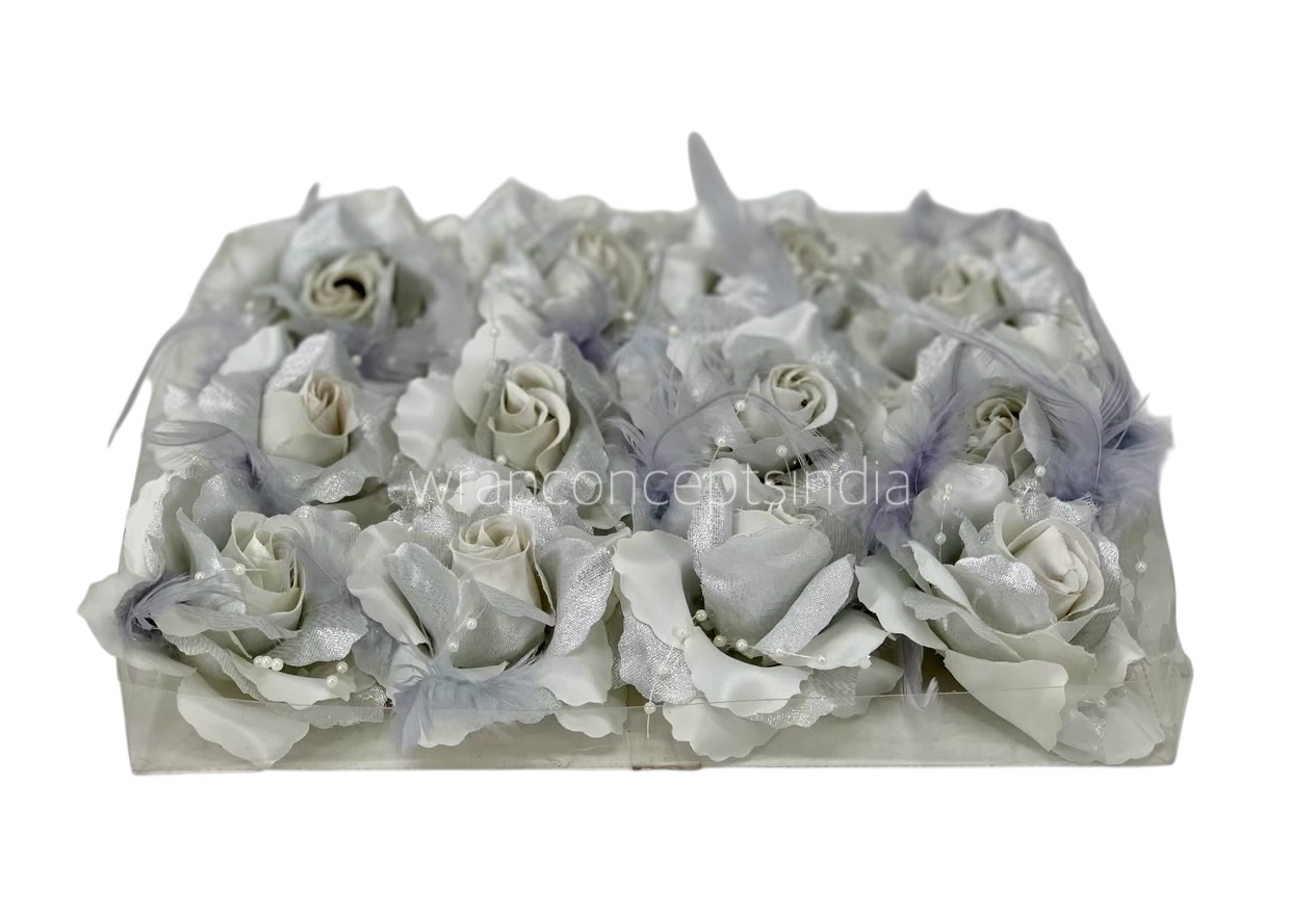 Silver Rose With Feather & Pearl String Silver Rose With Feather & Pearl String