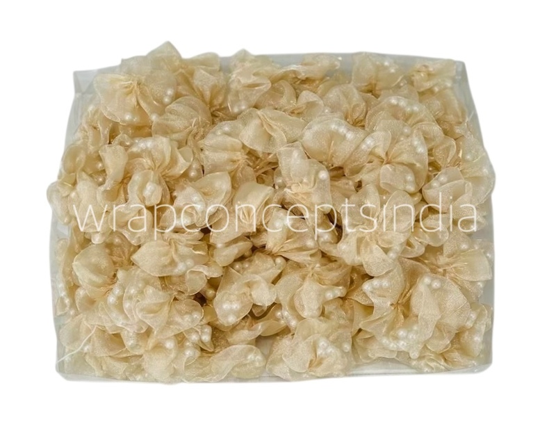 Champagne Organza Flowers with Pearls Champagne Organza Flowers with Pearls