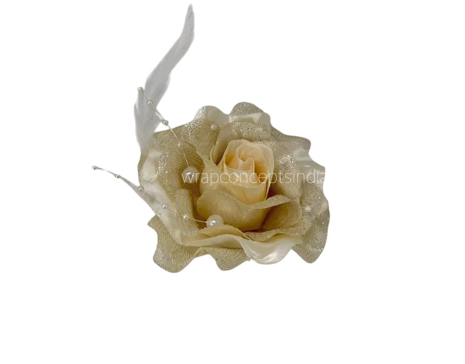 Champagne Rose With Feather & Pearl String Champagne Rose With Feather & Pearl String
