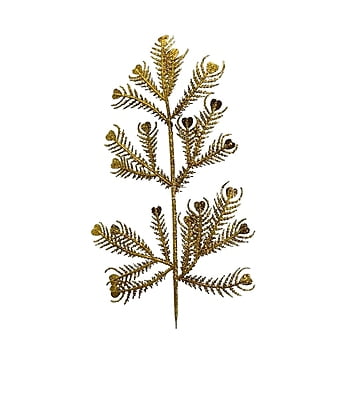 Gold Glitter Peacock Leaf on stick Gold Glitter Peacock Leaf on stick