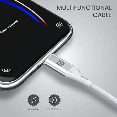Portronics Konnect B+ 8 Pin Usb Cable 3.0 Amp Output with Charge & Data Sync with 1m (White) Portronics Konnect B+ 8 Pin Usb Cable 3.0 Amp Output with Charge & Data Sync with 1m (White)