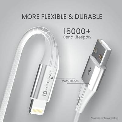 Portronics Konnect B+ 8 Pin Usb Cable 3.0 Amp Output with Charge & Data Sync with 1m (White) Portronics Konnect B+ 8 Pin Usb Cable 3.0 Amp Output with Charge & Data Sync with 1m (White)