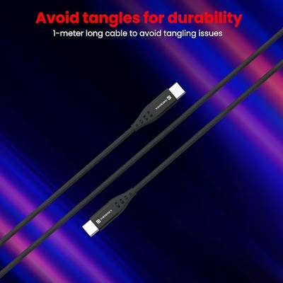 Portronics Konnect C1 60W PD Type C to Type C Data & Charging Cable with 1M Cable Length, Nylon Braided, Metal Heads(Black) Portronics Konnect C1 60W PD Type C to Type C Data & Charging Cable with 1M Cable Length, Nylon Braided, Metal Heads(Black)