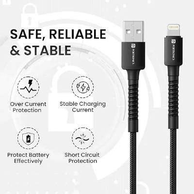 Portronics Konnect X 3A Unbreakable Nylon Braided USB to 8 Pin Fast Charging Cable 2M Long, Supports All 8 Pin & Lightning Devices Portronics Konnect X 3A Unbreakable Nylon Braided USB to 8 Pin Fast Charging Cable 2M Long, Supports All 8 Pin & Lightning Devices