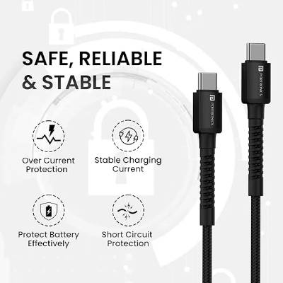 Portronics Konnect X 60W Type C to Type C Unbreakable Nylon Braided Cable, 1M Fast Charging Cable for iPhone 15 series, iPad, Samsung Galaxy & other Type C Devices(Black) Portronics Konnect X 60W Type C to Type C Unbreakable Nylon Braided Cable, 1M Fast Charging Cable for iPhone 15 series, iPad, Samsung Galaxy & other Type C Devices(Black)