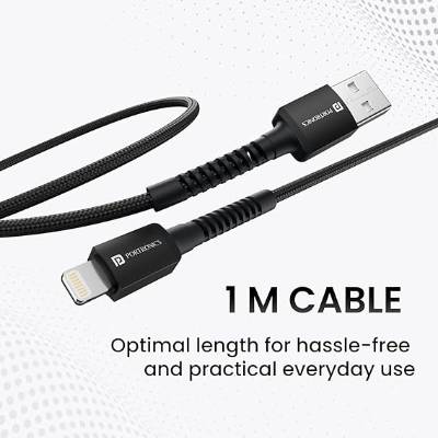 Portronics Konenct X USB to 8 Pin Cable with 3A Output, Fast Charging & Data Transfer, Nylon Braided, Aluminium Alloy Shell, 1M Length compatible with 8 PIN Devices(Black) Portronics Konenct X USB to 8 Pin Cable with 3A Output, Fast Charging & Data Transfer, Nylon Braided, Aluminium Alloy Shell, 1M Length compatible with 8 PIN Devices(Black)