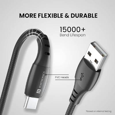 Portronics Konnect A Type-C Cable with 3A Rapid Charging & 480mbps Data Transmission,1 M Cord Length(Black) Portronics Konnect A Type-C Cable with 3A Rapid Charging & 480mbps Data Transmission,1 M Cord Length(Black)
