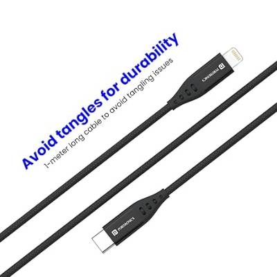 Portronics Konnect L1 20W Type C to 8 Pin Quick Charging Cable with Nylon Braided, Metal Heads, 1 m Length (White) for Smartphone Portronics Konnect L1 20W Type C to 8 Pin Quick Charging Cable with Nylon Braided, Metal Heads, 1 m Length (White) for Smartphone